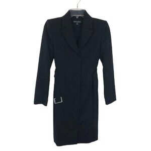 Brook Brothers Womens Petite Size 2 2P Pinstripe Stretch Wool Belted Trench Coat